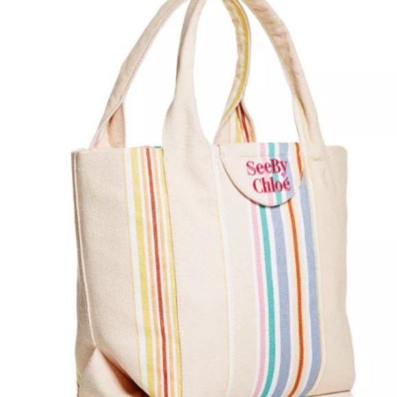 See by Chloé Laetizia Striped Tote Bag in Smooth Tan MSRP$450 Great Reviews - Picture 9 of 13